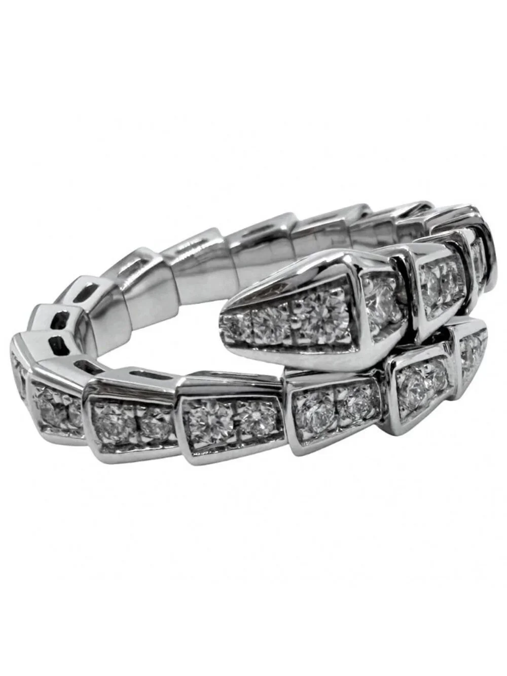Bvlgari Ring Serpenti Viper Full Pave 18K White Gold Diamond Silver